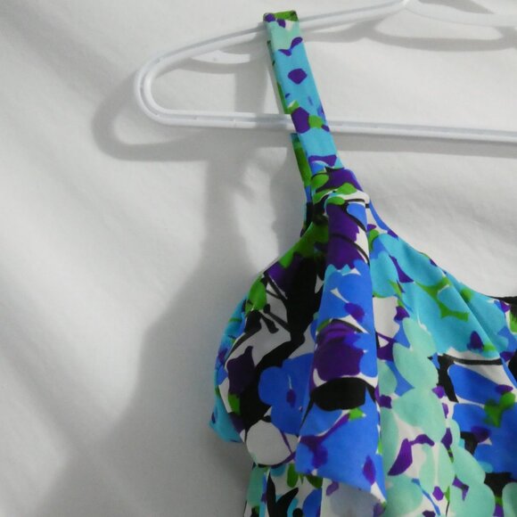 Floral One Piece Swimsuit | medium | Padded Bra Front | Solid Black Bottom - Picture 3 of 16